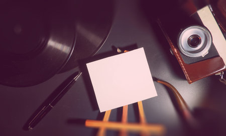 Vinyl plate and retro cameraの写真素材