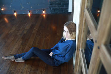 Young girl at home relaxingの写真素材