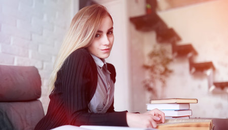 Young pretty blonde girl studentの写真素材