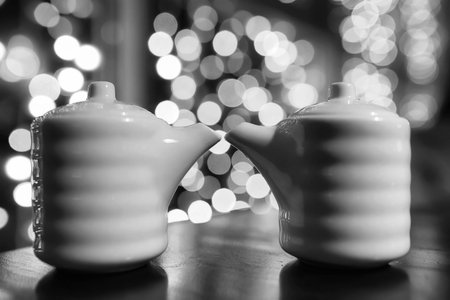 2 pots of japanese tea on the tableの写真素材