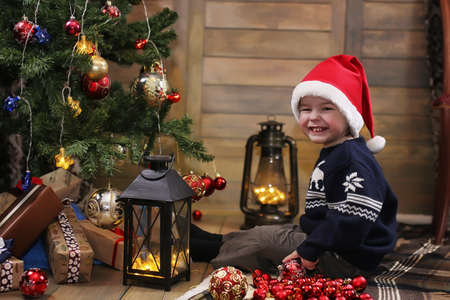 little child and Christmas toysの写真素材