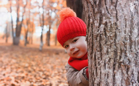 Children are walking in nature. Twilight kids are walking aroundの写真素材