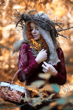 Fortune-teller conducts a ritual autumnの写真素材
