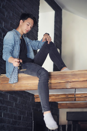 Asian young man studentの写真素材