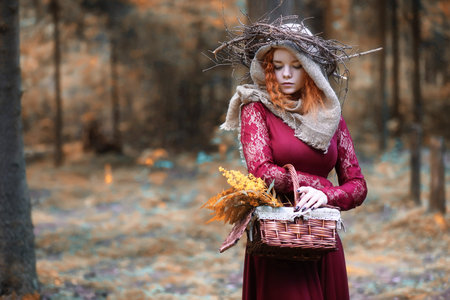 Fortune-teller conducts a ritual autumn
