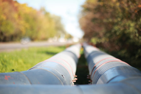 Industrial pipes on the street construction