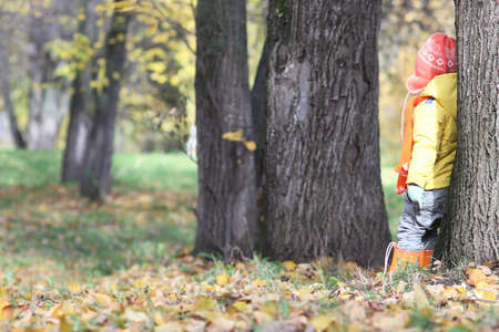 A young kids in a park walk outdoorの写真素材