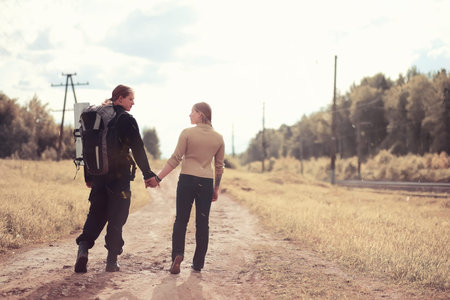 Traveling with a backpack on foot
