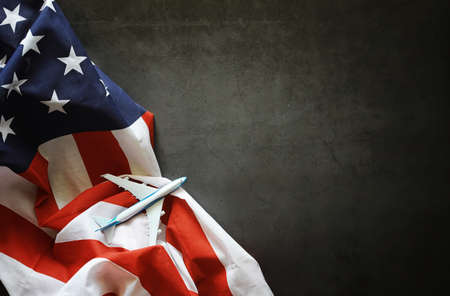 American flag on a black stone background. Space for text.の写真素材