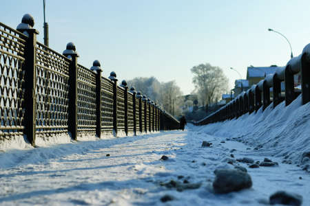 fence covered snow winter parkの写真素材