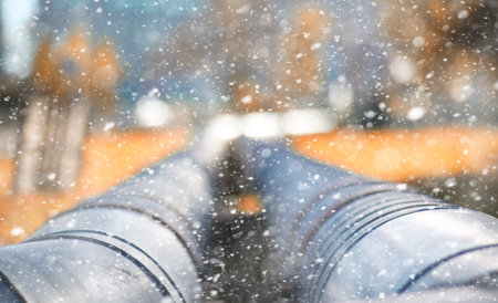 Autumn park in the days of the first snow.の写真素材