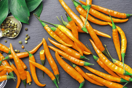 Hot orange pepper. Chilean pepper on a black background.