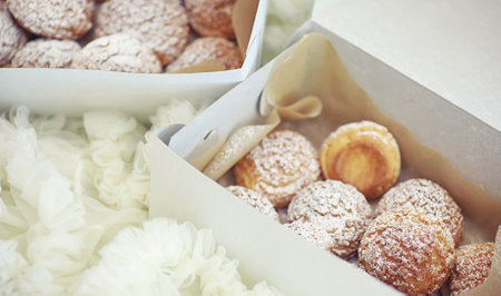 Confectionery flavored cakes for a holiday and a normal breakfastの写真素材