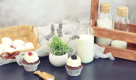 Confectionery flavored cakes for a holiday and a normal breakfastの写真素材