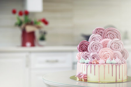 Beautiful festive cake biscuit with different creams and decoratedの写真素材