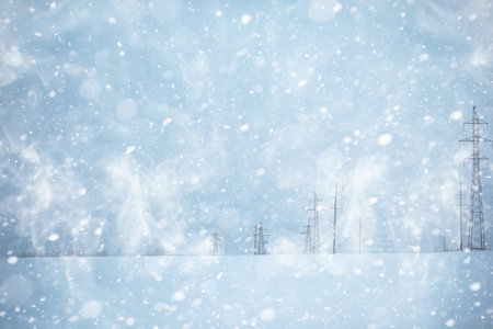 Winter landscape of country fields and roads in the snow