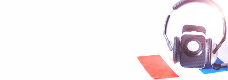Speakers on white isolated background concept of language courses