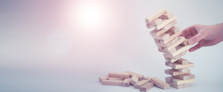 Board game brick tower of light wood sticksの写真素材