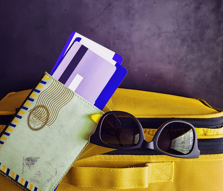 Travel concept. Travel bag with documents and tickets.