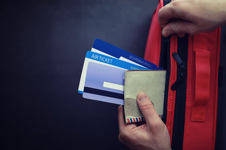 Travel concept. Travel bag with documents and tickets.