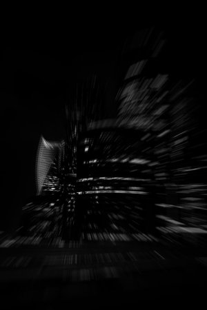 Business center in a large city with high skyscrapers in the eveningの写真素材