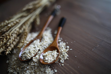 The concept of the cost of grain. 5000 ruble banknotes around a handful of ground grain. World hunger.の写真素材