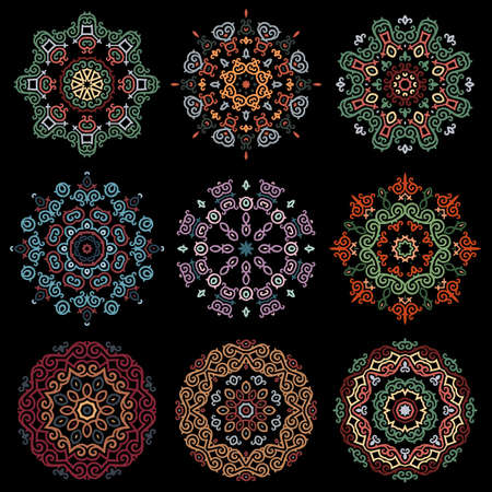 Vector Ornament Set With Caucasian Motifs On Black Background

のイラスト素材