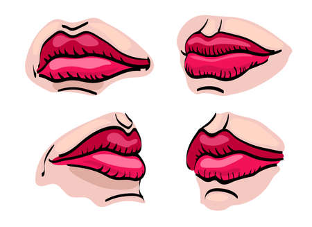 Set of human lips. Mouth in different shapes. Vector illustration. Isolated on white.のイラスト素材