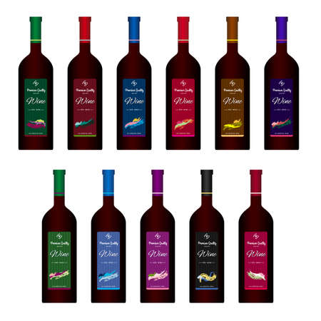 Template wine bottles with modern labels set. Vector Illustration.のイラスト素材