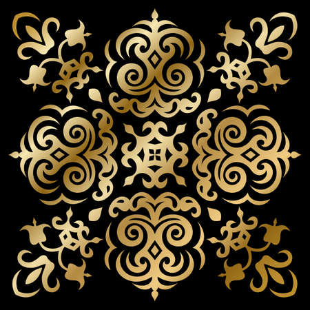 Golden Vector Ornament With Caucasian Motifs on Black Backgroundのイラスト素材