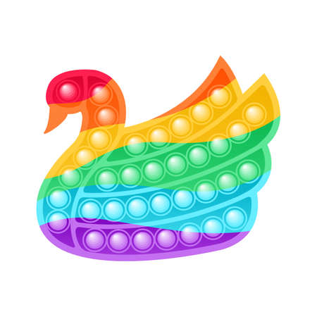 Silhouette and Swan Icon. Bubble Fidget Rainbow Colorful Trend toy. Relax Play. Joy for Kids. Cartoon Fashion Style. White background. Vector stock illustration.のイラスト素材