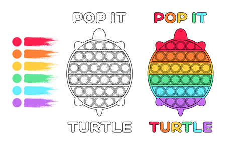 Trending Toy Turtle. Simple Coloring Book for Kids. Flat Cartoon Outline style. Black and white color. A Page from a Workbook for Children. A Fashionable Template. Printout. Vector illustrationのイラスト素材