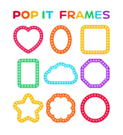 Pop It Frames. Blank for Children's Holiday and Photo. Funny Bright Rainbow Templates for Birthday and Invitations. Flat Cartoon Fashion style. white background. Vector illustration for Kindergarten.のイラスト素材