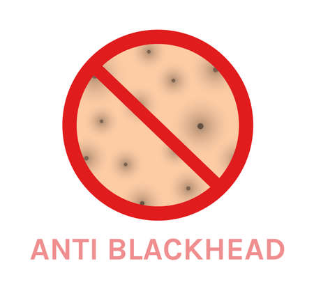 Anti Blackheads. Sign of Prohibition and Black Dots on Human Skin. Isolated Symbol of Problem Skin. zoom. Color Realistic style. white background. Vector illustration for Beauty and Cosmetology Designのイラスト素材