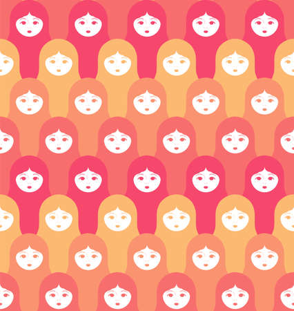 Russian Beautiful Doll Matryoshka and Seamless Pattern. Pretty Grandmother. Symbol of Russia. Color Red Orange Yellow. Simple Cartoon Fashion style. Vector illustration for Print and Textile Design.のイラスト素材