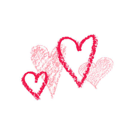 Beautiful Hearts Drawn with Red Lipstick and Pink Pencil. Tender Love Symbol. Design Elements for Romantic Holiday, Wedding and Valentine Day. Hand Drawn Line style. white background. vector image.のイラスト素材