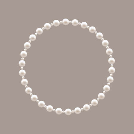 Pearl Circle Frame. Pearl Bead Necklace. Fashion Accessory for a Princess. Design Element for Wedding Invitation, Photo and Romantic Holidays. Realistic Elegant Luxury style. vector illustration.のイラスト素材