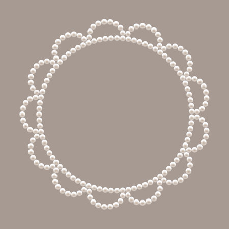 Pearl Circle Sun Frame. Isolated Elegant Flower Bead Frame for Photo. Design Element for Wedding Invitation and Romantic Celebration. Bracelet for Princess. Color Realistic style. vector illustration.のイラスト素材