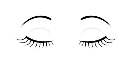 A Beautiful Woman with her Eyes Closed. Sleep. Doll Eyes with Long Eyelashes and Eyebrows. template. Black Line Style. white background. Vector illustration for Beauty Design.のイラスト素材