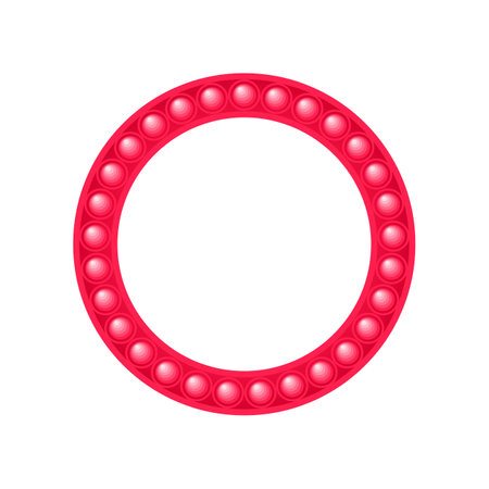 Circle Frame in the Style of Pop it Fidget Toy. Red Frame for Child Photos and Fun Holiday Invitations. Template for Kindergarten. Color Fashion Style. white background. Vector image for Baby Design.のイラスト素材