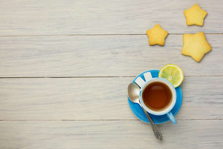 Tea in a blue cupの写真素材