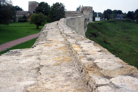 Stone Wall in Izborsk Medieval Fortress in Russiaのeditorial素材