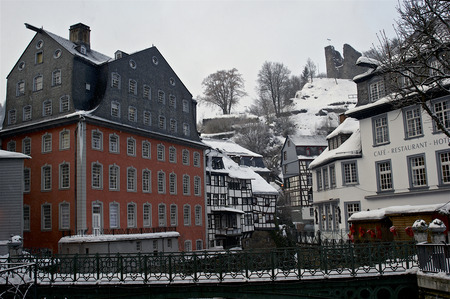 Famous Red House in the center of Monschau town, Germanyの写真素材