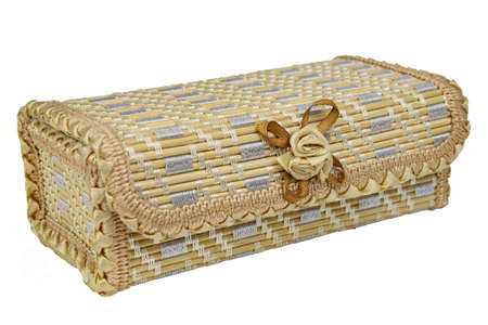 Decorative casket of bamboo, isolate on white.の写真素材