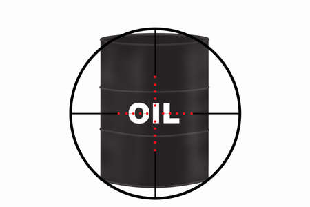 A barrel of oil in the center of the sight isolated on whiteの写真素材