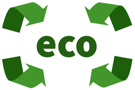 The inscription of ECO on a white is framed by four green arrowの写真素材