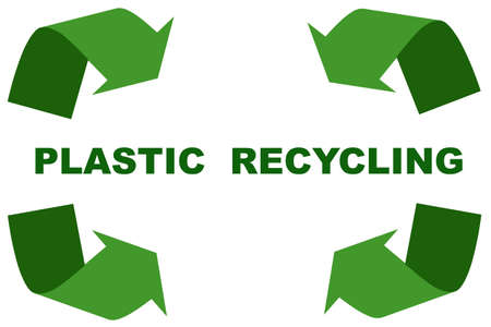 Recycling plastic, world-wide waste pollution of nature plastic with green arrowの写真素材