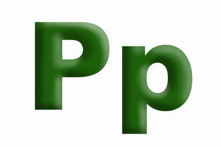 Letter of the alphabet P, volumetric letter, grassy green, large and small.の写真素材