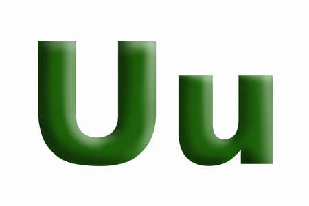 Letter of the alphabet U, volumetric letter, grassy green, large and small.の写真素材