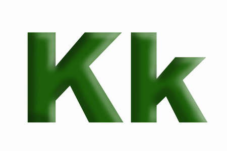 Letter of the alphabet K , volumetric letter, grassy green, large and small.の写真素材